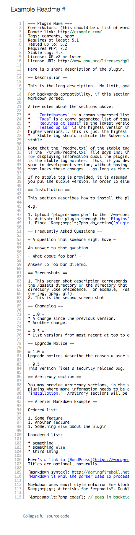 Example of readme file — wordpress.org