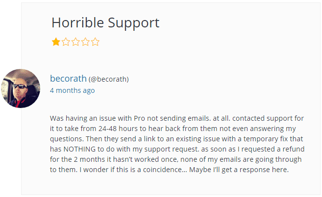 plugin reviews example: bad support