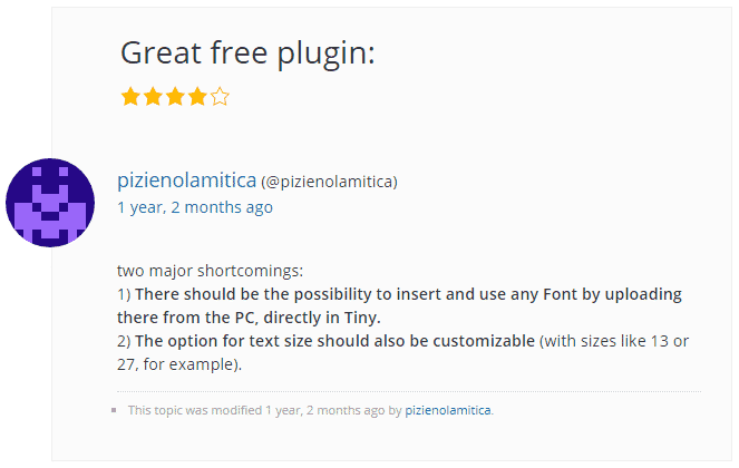 plugin reviews example: review with a feature request